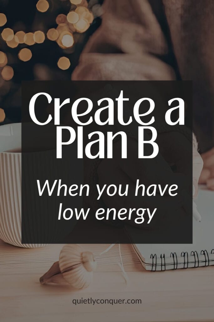 Create a Plan B When You're a Low Energy Coach. WOman writing in notebook next to a mug of coffee