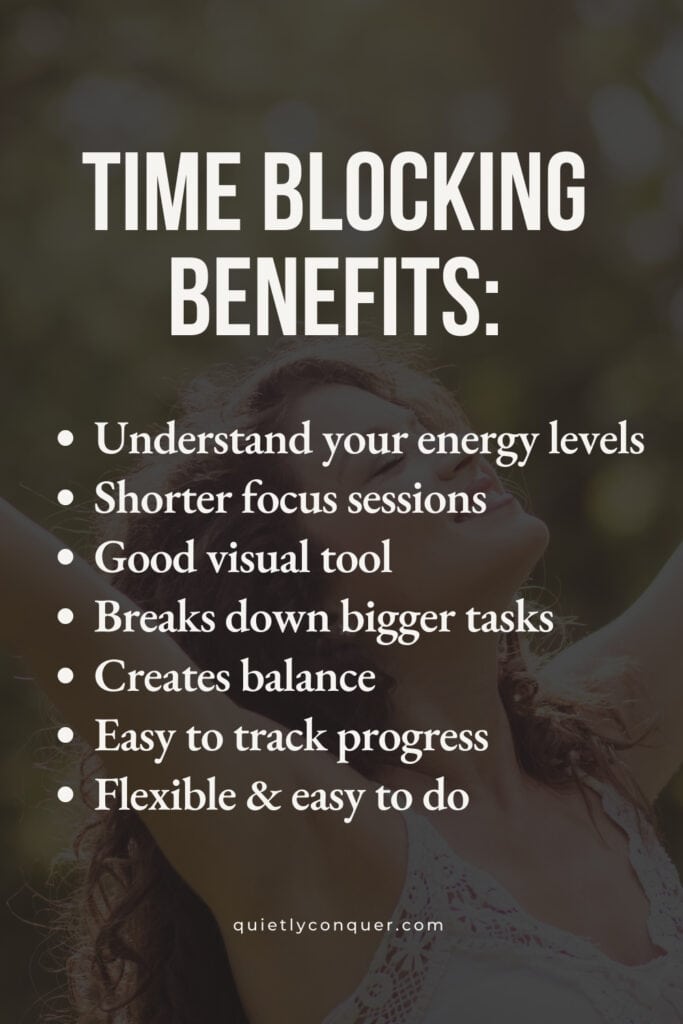 Time blocking benefits - faded image of a woman standing with arms raised outwards