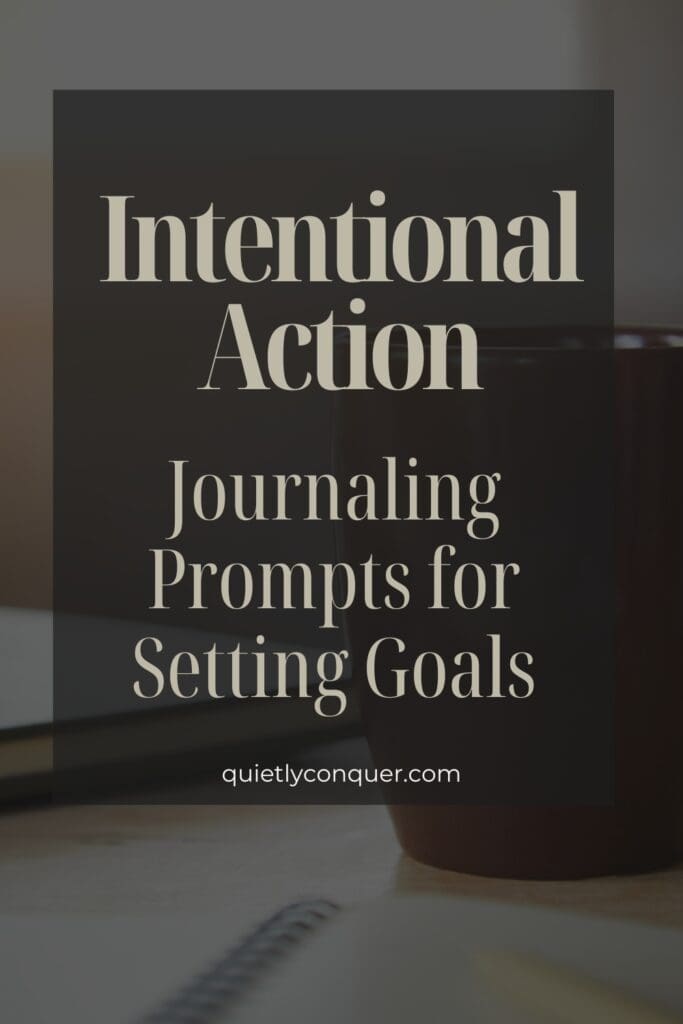 Intentional Action: Journaling Prompts for Setting Goals. Image of journals and a mug sat in front of them