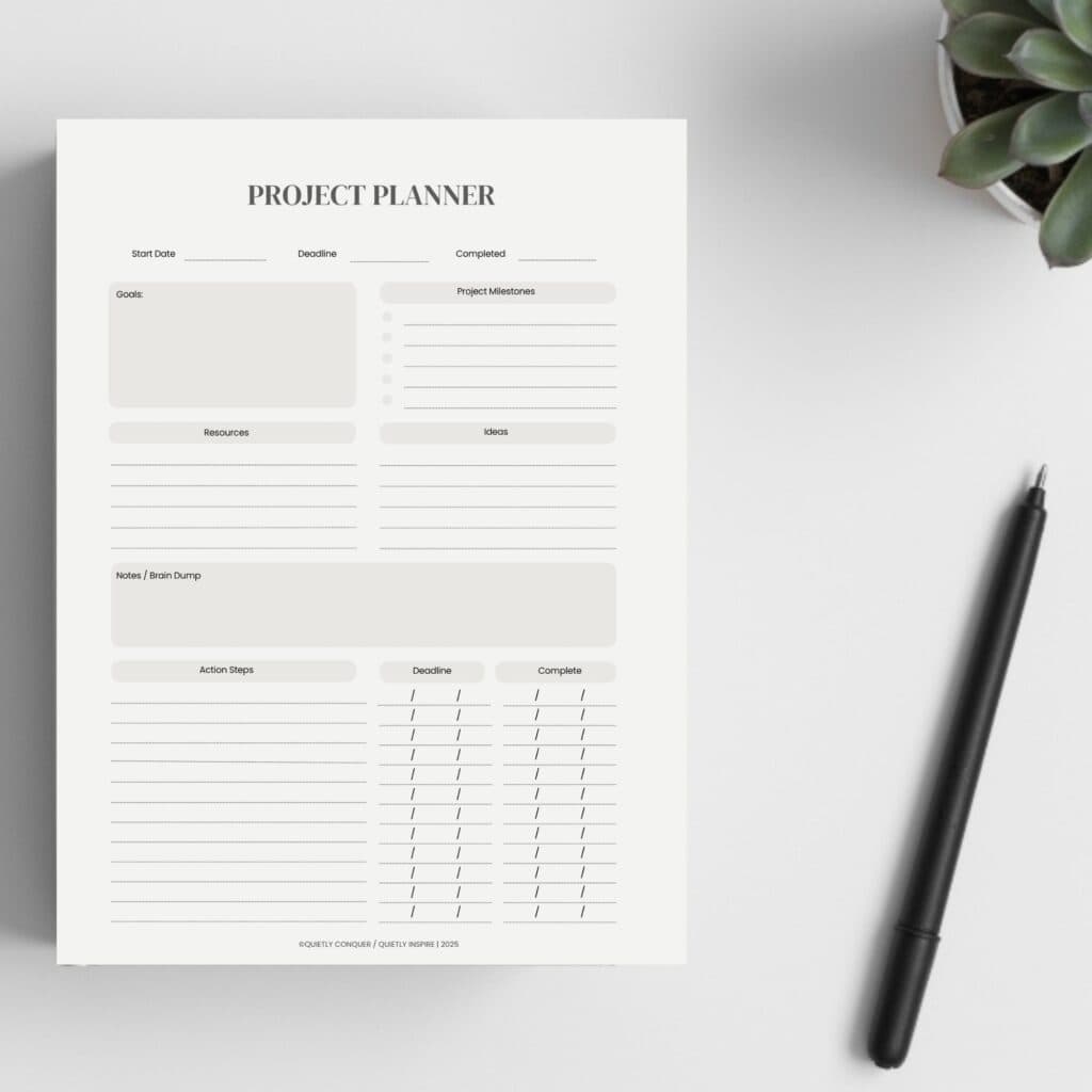 Mock up of the Printable Project Planner