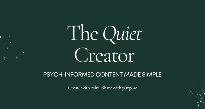 The Quiet Creator Community. Title of Skool community on a deep green background
