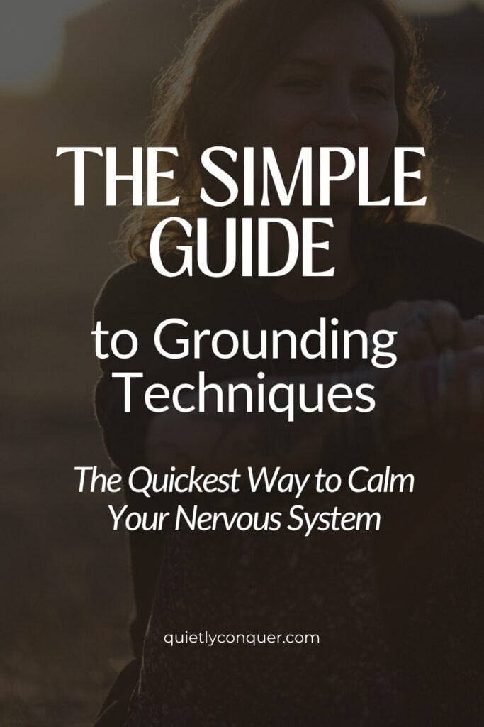 The Simple Guide to Grounding Techniques. The Quickest Way to Calm your Nervous System. Woman sat smiling, faded image