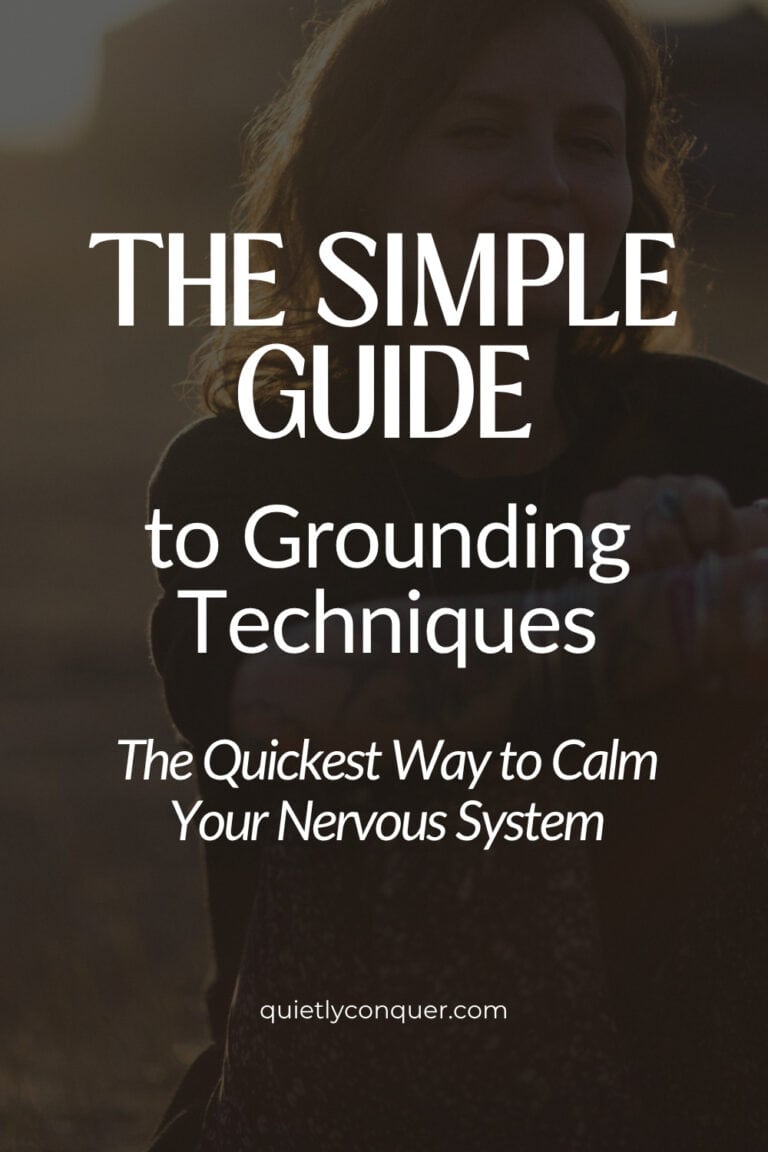 The Simple Guide to Grounding Techniques. The Quickest Way to Calm your Nervous System. Woman sat smiling, faded image