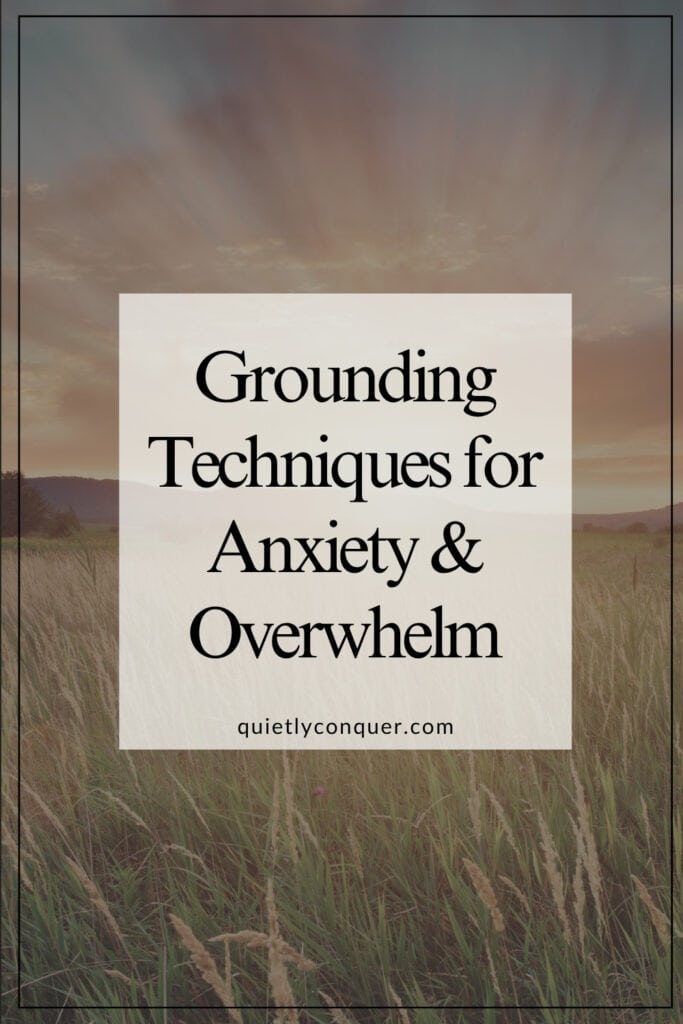 Field of flowers with the text "Grounding Techniques for Anxiety & Overwhelm" in the centre