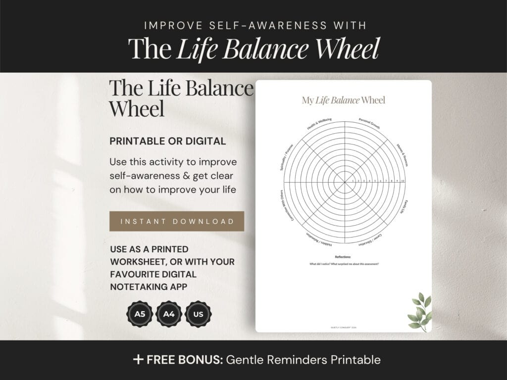 Life Balance Wheel Image of a mock up of one page of the life balance wheel